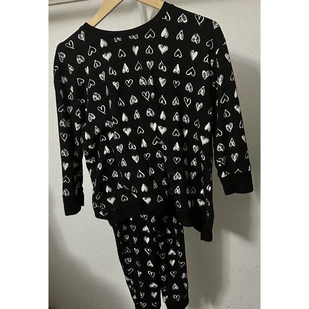 Cuddi Duds Women's Small Black and white Hearts Lounging set polyester Spandex